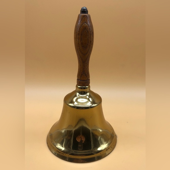 Solid Brass School Bell w/ Wood Handle - Picture 1 of 2